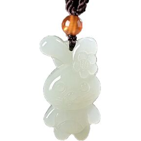 7. Rabbit Pet Charm – Milky Jade Crescent for Gentle Souls