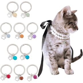 10 Colors Crystal Pet Collar Charms Alloy Paw Natural Gemstone Beads Pendant Decorations with Rings for Pet Dog Cat Necklace Collar Keychain Bag Accessories Dog lover Gift