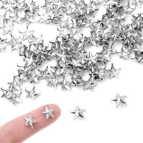 300PCS 10mm Star Studs for Clothing, Metal Star Nailheads Rivets, Suitable for Clothing, DIY Belts, Leather Jackets, Shoes, Bag Decoration (Silver)