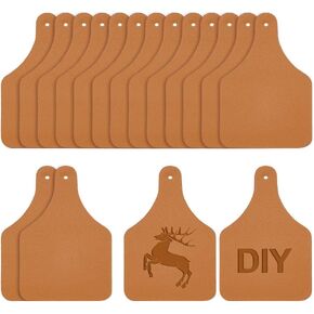 OLYCRAFT 40Pcs 2.9x1.9 Inch Cow Ear Tag - Coconut Brown Genuine Leather Labels With Hole for DIY Jeans, Bags, Shoes, Hat Accessories - Blank PU Tags