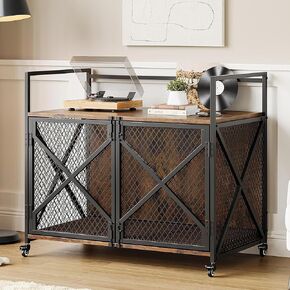 GarveeHome 41" Large Dog Crate, Dog Kennel Indoor with Wheels and Built-in Soft Cushion, Dog Crate Furniture for Medium Large Dogs, Brown