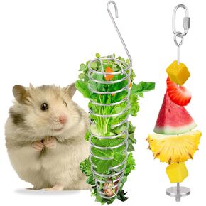 2pcs Rat Enrichment Foraging Toys, Stainless Steel Rat Foraging Toy Set Vegetable Holder Mice Hanging Slow Feeder Mice Feeder Accessories Enrichment for Parrot Bird Rodents (2 Styles)