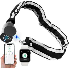 Dhiedas Fingerprint Bike Chain Lock, Bluetooth Bike Lock Waterproof Biometric Keyless Lock Heavy Duty Anti-Theft with 2.63 Feet Long Chain Lock for eBike Scooter Gate Ski Snowboard in Kuwait