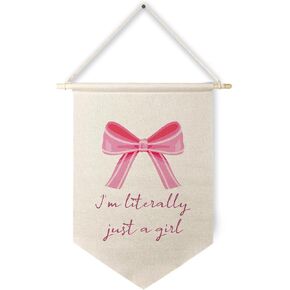 Coquette Pink Bow Preppy Girly Banner and Pennant Flags - Wall Hanging Canvas Prints for Girls Room & Bedroom Decor