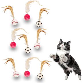 Cat Bouncy Ball Toys Sports Style, 3 Pack with Feathers, Durable Interactive Chase and Pounce Toys for Indoor Cat Exercise, Suitable for All Breeds in Saudi Arabia