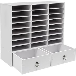 24-Compartment Paper and Mail Organizer,Literature Organiser 24 Compartments,2-Drawer Storage Cabinet with 50kg Load Capacity,Modern White Design for Office,Home,and Classroom Use