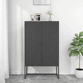 Storage Highboard with Steel Construction and Adjustable Levellers, Anthracite Color, Dimensions 31.5" x 13.8" x 53.1"