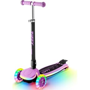 ZIFFY 3-Wheel Light-Up Kids Scooter, Kids Balance Scooter for Boys Girls with 20 Dynamic LED Lights, 4 Adjustable Height, Lean-to-Steer Design with Anti-Slip Wide Deck for Stability - Up to 110LBS