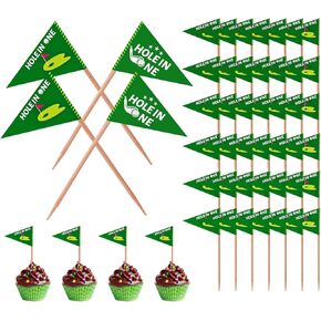 50pcs Hole in One Golf Toothpick Flags, Mini Golf Themed Cake Toppers Food Stick Flag Cupcake Decor for Birthday Party Celebration Bar Decorations