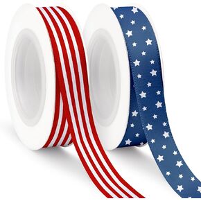 Red White and Blue Ribbon Patriotic Grosgrain Ribbon 4th of July Ribbons for Gift Wrapping 20 Yards Memorial Day Veterans Independence Day Striped Flag USA Ribbons for Crafts Decorations Supplies