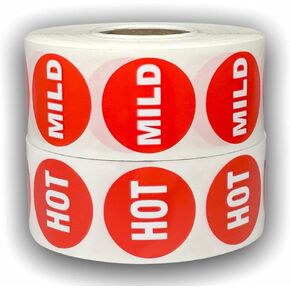 2 Rolls Total | 1 Roll Hot Stickers and 1 Roll Mild Stickers | Supermarket Grocery Deli Food Sale Price Packaging Labels ( 1-1/8" Circle, 1000 Labels on Each roll)