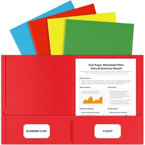 HABGP Two Pocket Folders, 4 Pack 2 Pocket Folders Fit Letter Size Paper, Assorted Colors File Folders with Pockets and Business Card Slots for School Office Home Business