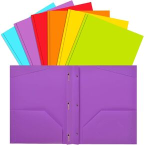 INFUN Plastic Pockets Folders with Brads, Heavy Duty School Folders with Prongs and Pockets, Letter Size Multicolor Folders, 6 Pack