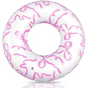 1 Pcs Pink Bow Inflatable Pool Floats Toys Pool Swim Tubes Rings Cute Coquette Inflation Swimming Ring Party Floaties for Summer Beach Preppy Party Supplies