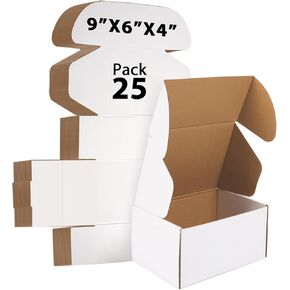 White Shipping Boxes 9x6x4-25Pack Mailing Boxes, Heavy Duty Recycled Cardboard Boxes for Packaging Small Business Gift Boxes, Moving Supplies Home & Office