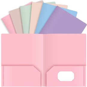 Plastic Folders with Pockets - Pastel Folders, 6 Pack, Durable 2 Pocket File Folders with Business Card Slot, Letter Size for School, Office, Home