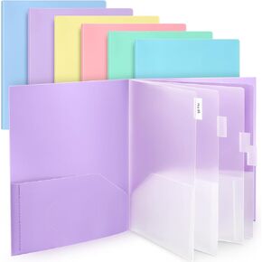 Colarr 6 Pcs 10 Pocket Pastel Folders 11x10 Inch, Heavy Duty Plastic Multi Pocket File Folder Letter Size Paper Document Project Organizer for Office Home Business Meeting