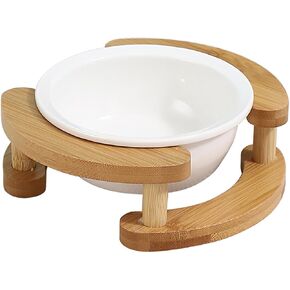 White Ceramic Elevated Raised Cat and Small Dogs Bowls, Food Dish with Stand, Raised Cat Food or Water Bowls Anti Vomiting, Round Cute Stand with Excellent Stability