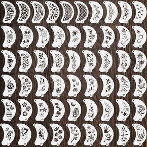 55 Pcs Face Paint Stencils, Reusable Face Painting Stencils Washable Body Makeup Art Tattoo Templates Flowers Animals Shapes Elements with Hanging Hole for Party Holiday Halloween, White Translucent