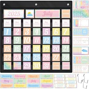 119 Pcs Classroom Calendar Pocket Chart Black Monthly Bulletin Board Set Seasons Festival Weather Farmhouse Calendar Set for Classroom Decoration Back to School Supplies (Bright Composition)