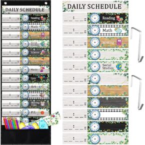 Daily Schedule Pocket Chart, 14+1 Pocket, with 40 Pcs Reusable Dry Eraser Cards Calendar for Classroom Toddler Schedule Chart Office Home Preschool Activit(Classic Style)