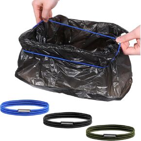 Trash Can Bands Set of 3, Black, Blue, Brown, Fits 13 to 30 Gallon Garbage Cans Homewares Colorful Litter Box Elastic Bands to Hold Garbage can bags Heavy Duty for Kitchen Bathroom