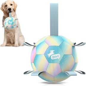 QDAN Dog Balls: Dog Soccer Ball with Straps, Herding Ball for Dogs, Outdoor Interactive Toys for Large Dogs Pet Birthday Gifts,Gradient Blue (8 Inch)