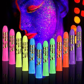 12pcs Neon Face Paint Crayons, Luminous Face Paint Crayons Glow in the Dark Face Paint Crayons Body Paint Crayons for Halloween Birthday Makeup Party