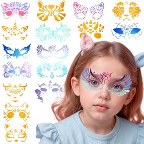 16Pcs Face Paint Stencils Cute Animal Face Body Painting Stencils Reusable Tattoo Painting Templates for Holiday Makeup Art Supplies