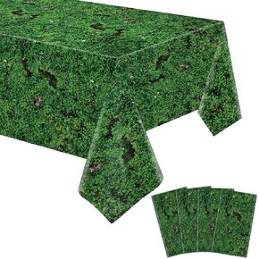 4 Pcs Green Moss Tablecloth Green Leaves Tablecloth Grass Tablecloths Plastic Forest Jungle Table Cover Plants Nature Themed Party Table Decor Forest Party Decorations Moss Theme Supplies 86 x 51 Inch