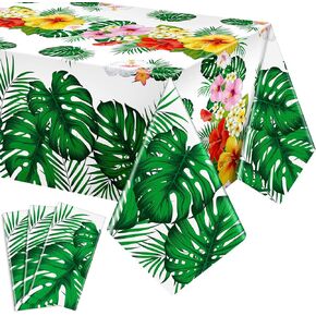 Tatuo 3 Pcs Hawaiian Tablecloths Tropical Luau Table Covers Summer Party Decoration Palm Leaves Plastic Disposable Rectangular Aloha Flower Tablecloth for Summer Cocktail Party Supplies (Green) in Kuwait