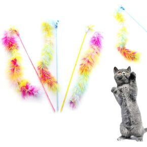 IUHKBH Cat Wand Toys, 3 PCS Interactive Kitten Toys Cat Teaser Wand with Soft Furry Tail Feather Wands with Bell