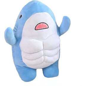 Muscle Shark Stuffed Animal - Cute 3D Muscle Shark Pillow Plush Toy，Gifts for Kids - 13.8inches（Grey）