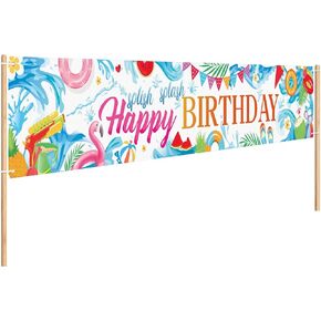 Splish Splash Summer Birthday Decorations Splish Splash Happy Birthday Pool Party Banner Extra Large Size Banner for Summer Pool Party Supplies 118 x 20 Inch