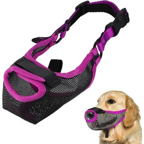 Mesh Dog Muzzle, Muzzle for Dogs, Front Opening Design, Breathable and Comfortable, Adjustable, Allows to Drink Water and Breathe Freely, Used to Prevent Chewing and Eating (Violet, M)