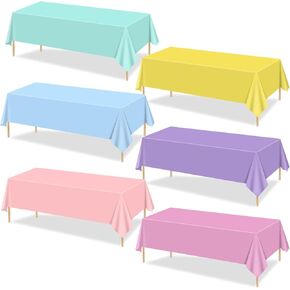 6 Pack Pastel Tablecloths, 87x51'' Ice Cream Colorful Plastic Disposable Rectangle Table Covers, Pastel Rainbow Mix Color Decorations for Birthday, Rainbow Party, Ice Cream Themed Party, Baby Shower