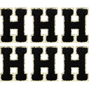 MECCANIXITY Chenille Letter Patches 2.2" Self Adhesive Alphabet C Stick on Embroidered Patch Sew on Letter Stickers Applique for Repairing Clothing Jeans Shoes Hats DIY(Black, Pack of 6)