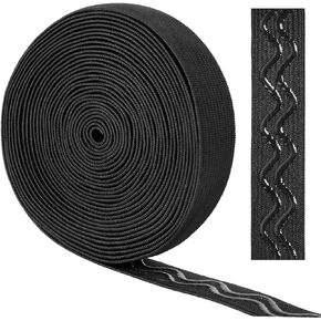5 Yards 20mm Non-Slip Silicone Elastic Band Wide, Wave Silicone Stretch Rubbers Elastic Straps Belt Waistband, Black Gripper Tape for DIY Garment Sewing, Sportswear, Accessories