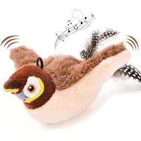 AUSCAT Flappy Bird Cat Toy, Simulated Chirping Bird Cat Toy Flapping Wings, Rechargeable，Interactive Catnip Toys for Indoor Kittens (No Flying)