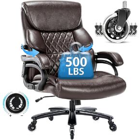 Big and Tall Office Chair- 500 LBS Heavy Duty Executive Rolling Office Chairs for Heavy People with Adjustable Lumbar Support High Back Faux Leather Computer Office Chairs Wide Seat Plus Size Black
