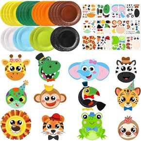 24 Pcs Jungle Animals Plate Craft Kits Wild Animal Arts Crafts Gift Tiger Lion Diy Craft For Boys Girls Preschool Party Classroom DIY Project Supplies Decorations (Cute)