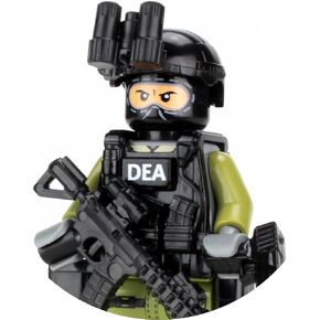 Battle Brick 1.6 بوصة طويلة DEA فريق الاستجابة الخاصة SRT ضابط مخصص minifigure | الملحقات التي تم إجراؤها في الولايات المتحدة | minifig العسكرية الحقيقية | هدية رائعة للأعمار 10+ للبالغين afol