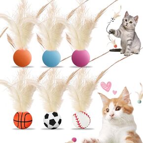 6PCS Interactive Cat Feather Ball Toys Set - Bouncy Silicone Rolling Toys for Indoor Kittens, Fun Exercise & Play (Safe Durable Cat Toy Kit)