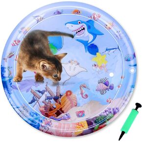 EXPAWLORER Cat Water Bed with Shark and Fish- Thickened Water Sensory Play Mat, Interactive Toys,Cat Enrichment Toys for Indoor Cats,Self Play Stimulating Kitten Funny Toy