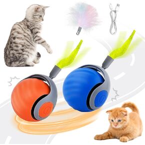2Packs Speedy Tail 2.0 Cat Toy Interactive Ball 2025 New Generation for Indoor Automatic Self Moving Electric Smart Rolling Cat Interactive Toys (Blue + Orange)