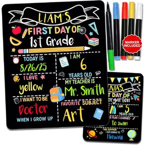 Double-Sided First Day & Last Day of School Sign with Markers Included - 12×10 Inch Reusable Back to School Chalkboard for Kids, Preschool, Kindergarten - Durable & Easy to Clean