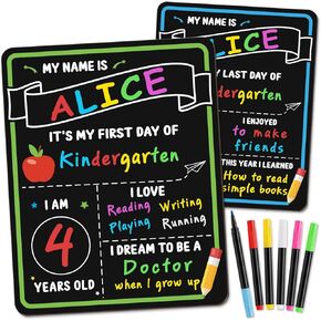 First & Last Day of School Chalkboard, 11.3 x 14 Inch Double Sided Back to School Sign for Kids/Girls/Boys, Reusable Wooden 1st Day of Preschool/Kindergarten Photo Props