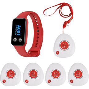 Wireless Caregiver Pager Calling System Call Button Nurse Alert System with 1 Watch Pager and 2 2-Key Call Buttons (200VT-WRM2-2)