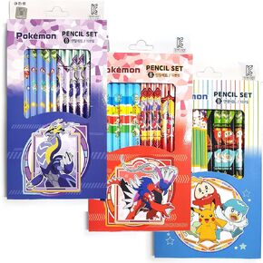 LENITH [Pack of 12 Cute Character Pikachu Monsters Pencil B Lead Wooden Pencil 3 Colors / 1 Type Randomly Send
