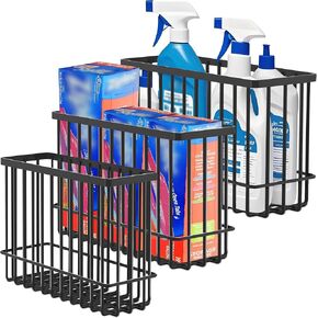 3 Pack Cabinet Door Organizer, Foil and Plastic Wrap Organizer, Wall Mounted Kitchen Organizers and Storage Wire Basket, Pantry Door Storage Kitchen Wrap, Black